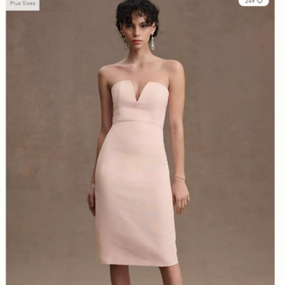 Brand New BHLDN Light Pink Nora Strapless Deep-V Taffeta Back-Slit Midi Dress - Picture 1 of 4